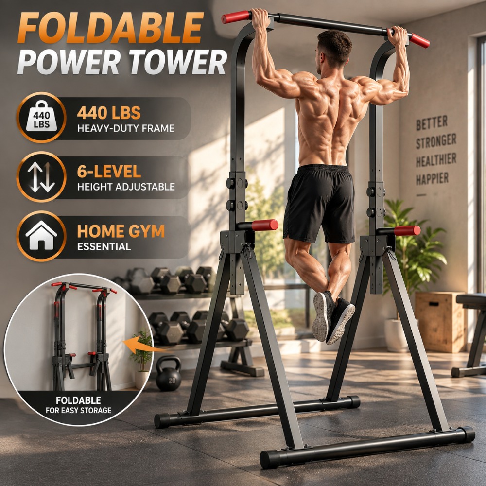 Home Security Training - Foldable Standing Power Tower for Pull-Ups